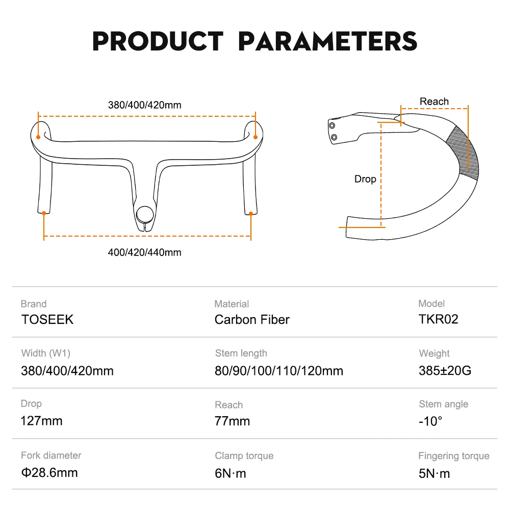 Carbon handlebar TOSEEK Carbon Handlebar Road T800 Integrated Di2 Bicycle Accessories Drop bar