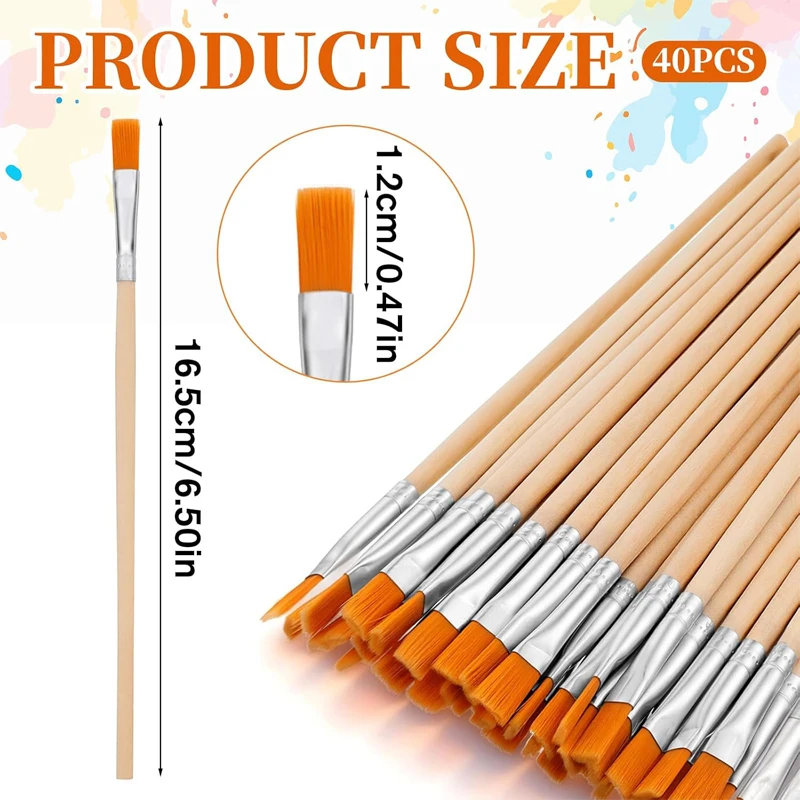 40Pcs 플랫 페인트 브러쉬 나무 손잡이 얇은 페인트 브러쉬 그림 그리기용 공예용 작은 페인트 브러쉬 청소 접착제 적용용