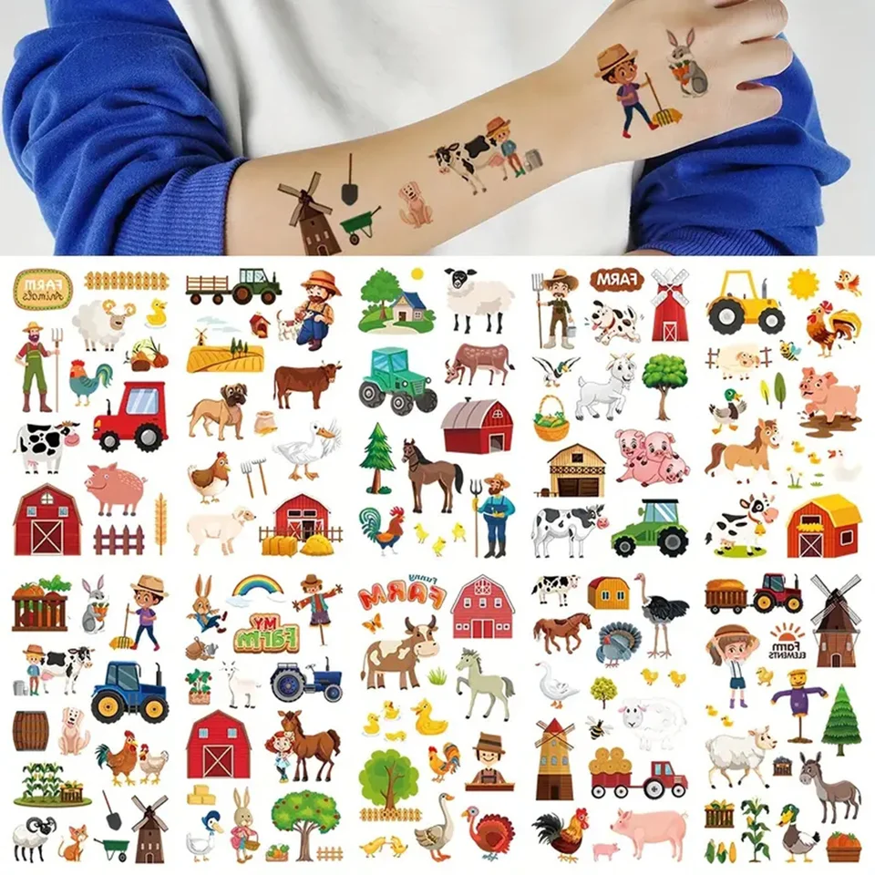 72 Farm Animal Temporary Tattoos - 6 Bags Of 12 For Party Favors & Pinata Fillers