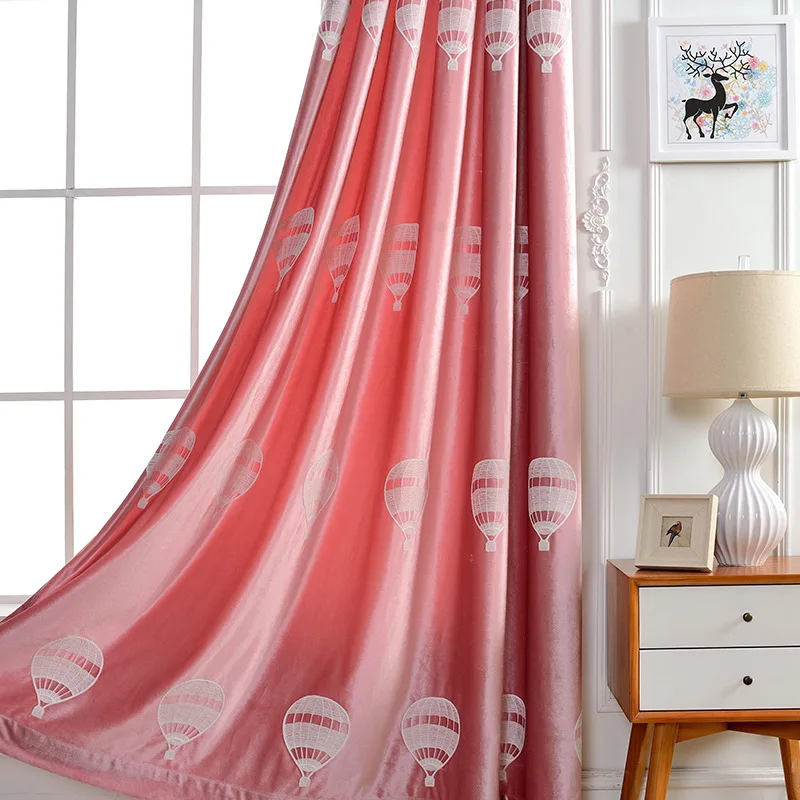 Europe pink thick elegant velvet embroidered hot air balloon curtains