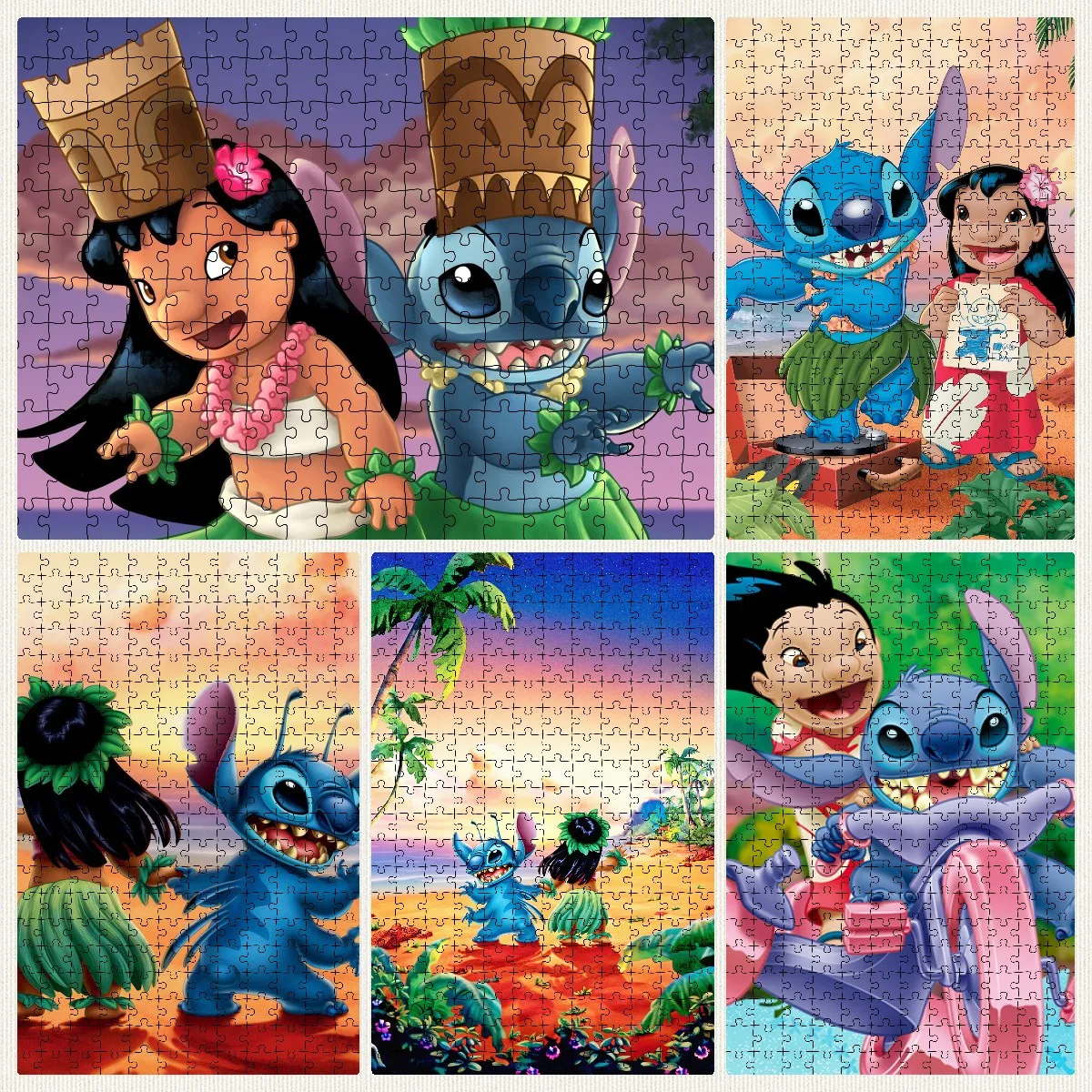 Quebra-cabeças 300/500/1000 pçs puzzles de madeira disney lilo & stitch  parede arte cartaz