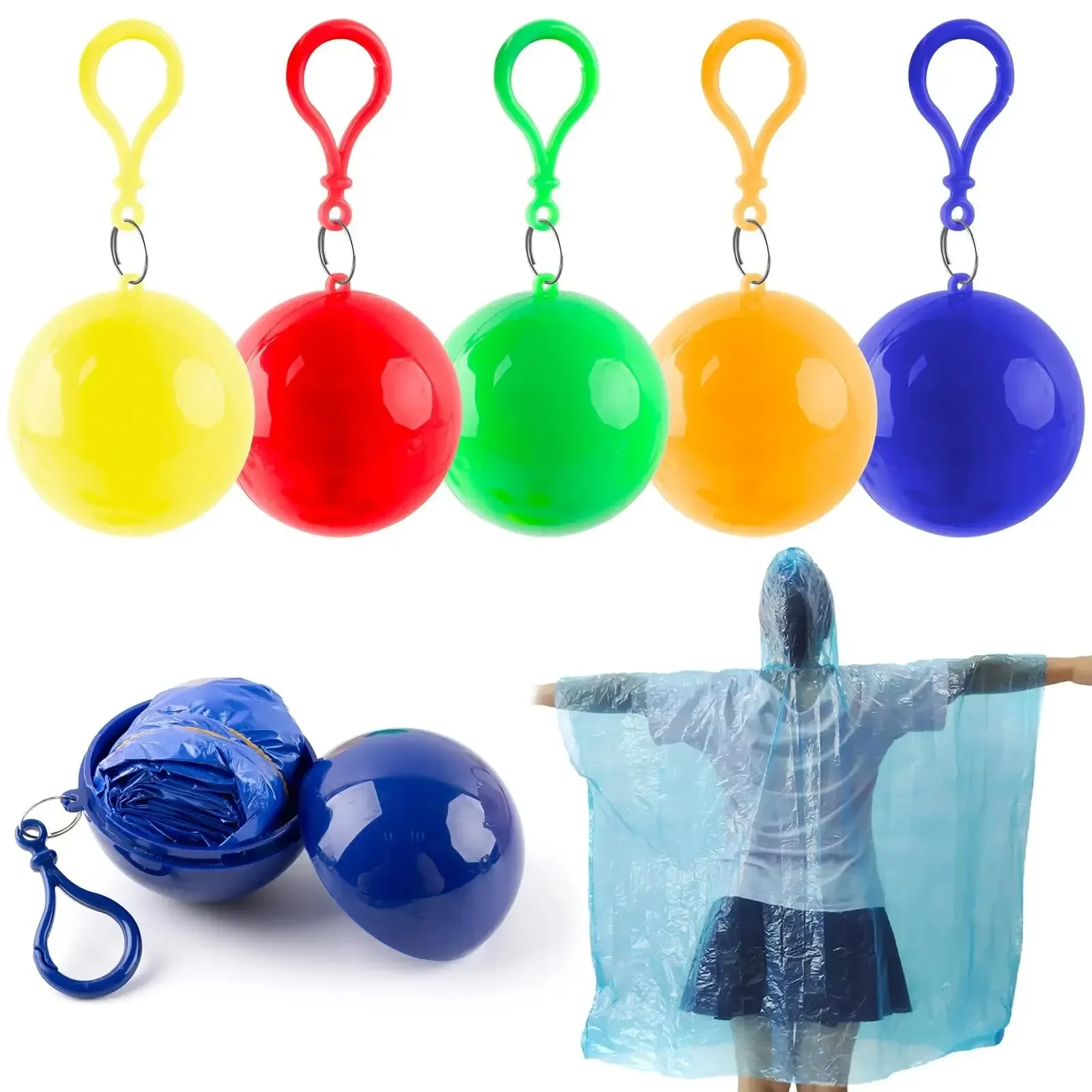 Raincoat Poncho 1PC Portable Disposable Emergency Raincoats in Ball with Hook Plastic for Travel Outdoor