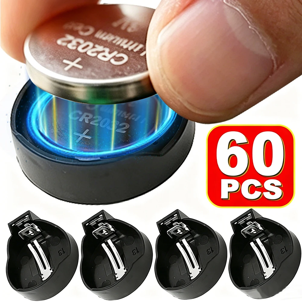 10-60PCS 배터리 홀더 환경 보호 재료 CR2032 코인 셀 배터리 케이스 블랙 코인 셀 버튼 소켓 홀더
