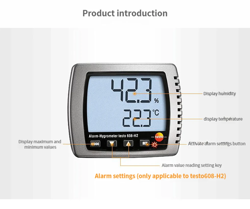 Testo 608-H1/H2 Electronic High Precision Thermohygrometer LCD Display Temperatu
