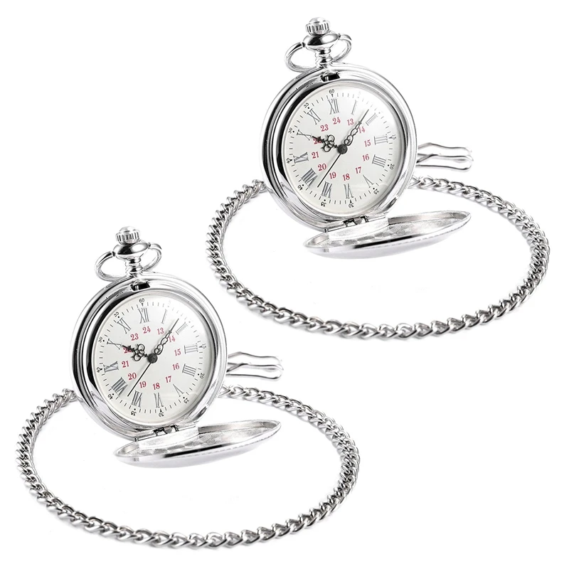 

2X Pocket Watch, Metal Strap, Silver