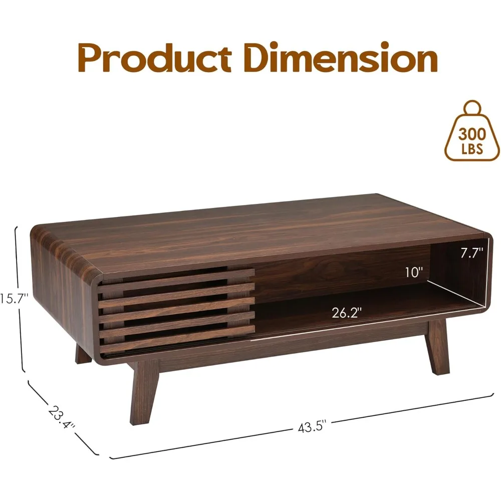 Coffee Table, Living Room Tables, Modern Table with Storage, Mid Century Farmhouse Wood Coffee Table for Living Room 6