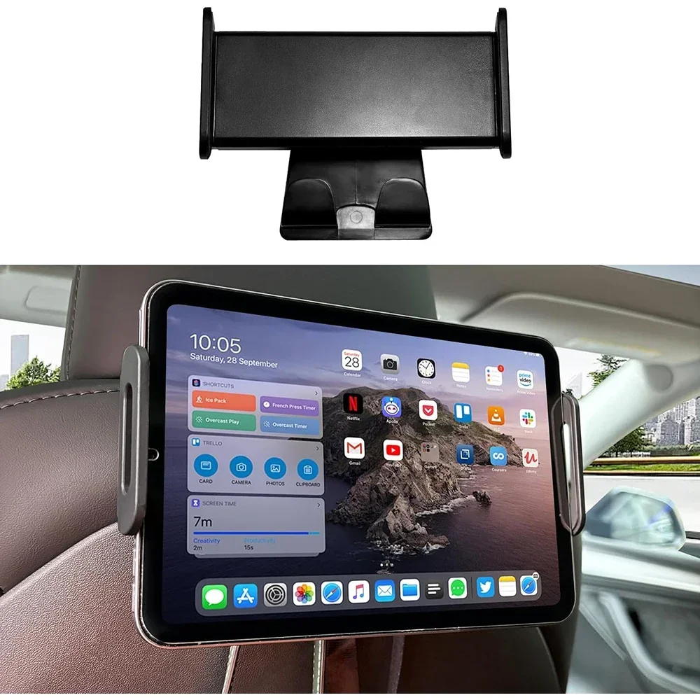 For Tesla Model 3/Y Back Seat Phone Holder with 2 hooks 360&deg; Rotate Stand Auto Headrest Bracket Support for Tablet PC iPad Mini