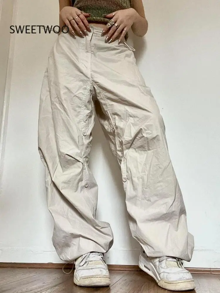 

Cuteandpsycho Oversized Solid Joggers Tech Pants High Waist Streetwear Fashion Brown Baggy Trousers Y2K Casual Vintage Clothes