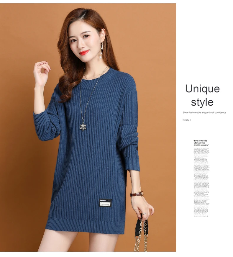 Neue Mittlere Länge Langarm Rundhals Frauen Pullover Neue Pullover Herbst Winter Tops Weibliche Pull Pullover Espero – Detail 3