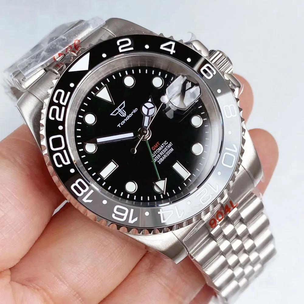 NH34 Black Grey GMT Mechanical Watch Men Green Hand 200m Waterproof Steel Watch Diving Master II CLock Gift Glide lock Bracelet