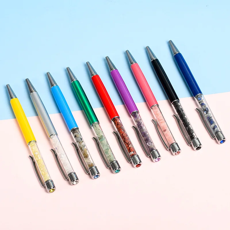 

10pcs Chip Stone Ballpoint Pen holder Reiki Healing Energy Gems Ballpen Fashion Creative Gifts Stationery Office School Supply