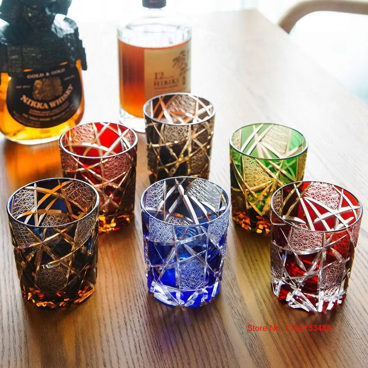 Amber Lightning Edo Kiriko Whiskey Crystal Glass Japanese Royal Wine Tasting Cup Carved Cognac Chivas Mug Snifter