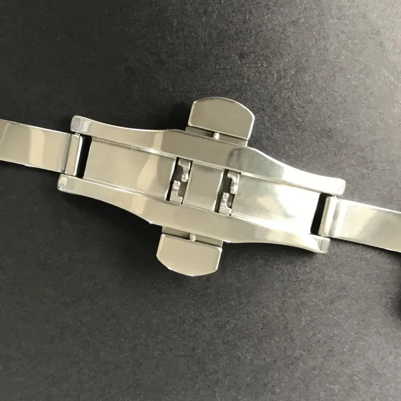 Stainless Steel Butterfly Buckle Polished Watch Strap with Button Lock Clasp