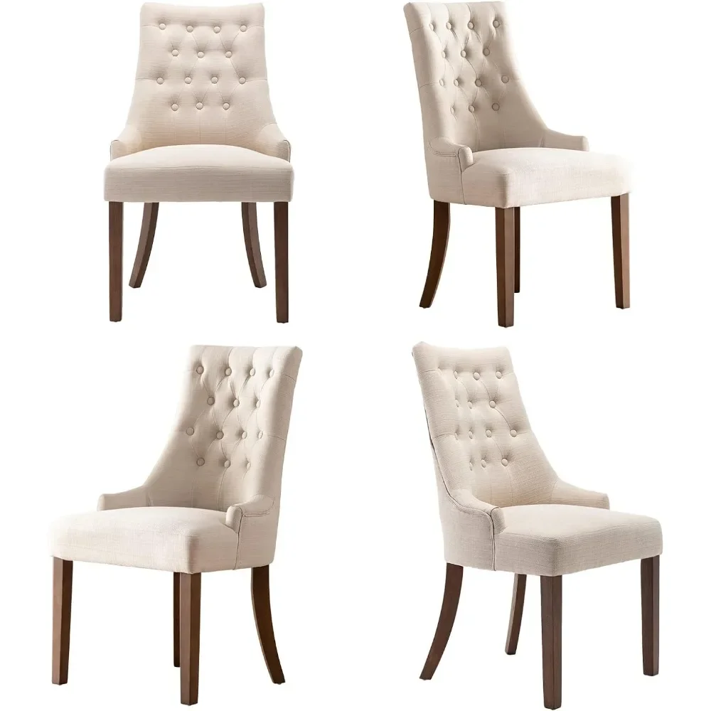 

Wingback Upholstered Dining Chair 4-piece Set, Fabric Side Dining Room Chair with Tufted Buttons, Family Dining Room Chair,Beige