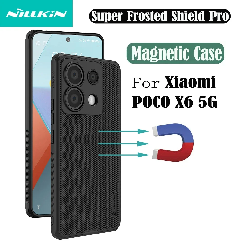 

Чехол POCO X6 MagSafe Nillkin Frosted Shield Pro TPU Frame PC Shell Back Cover For Xiaomi POCO X6 5G Магнитный чехол