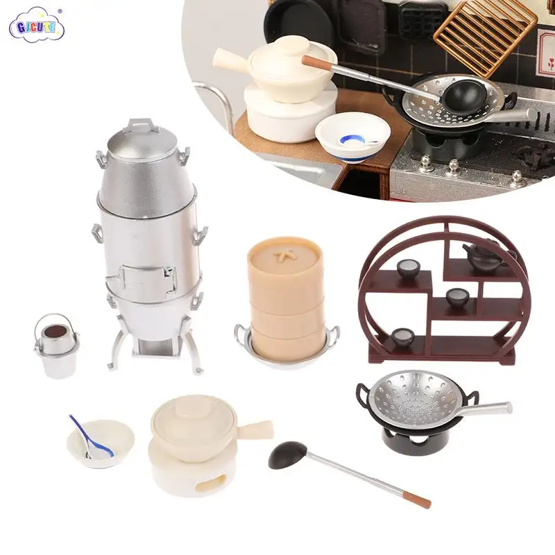 

1:12 миниатюрный простой кукольный домик Siu Mei, пароварка, корзина, ВОК, чайный набор, кастрюля, кухонная модель, Декор, игрушка, кукольный домик, аксессуары