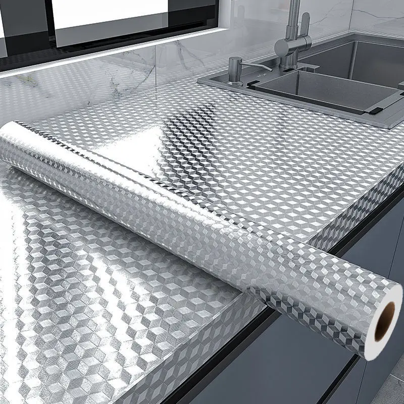 Modern Kitchen Oil-proof Self Adhesive Stickers Anti-fouling High-temperature Aluminum Foil gas stove Cabinet Contact Wallpapers