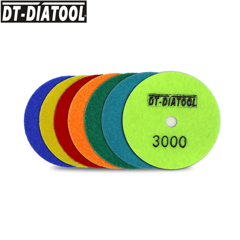 DT-DIATOOL 7pcs/set Dry Diamond Polishing Pads For Granite Marble Flexible Resin Bond Sanding Disc Dia 4