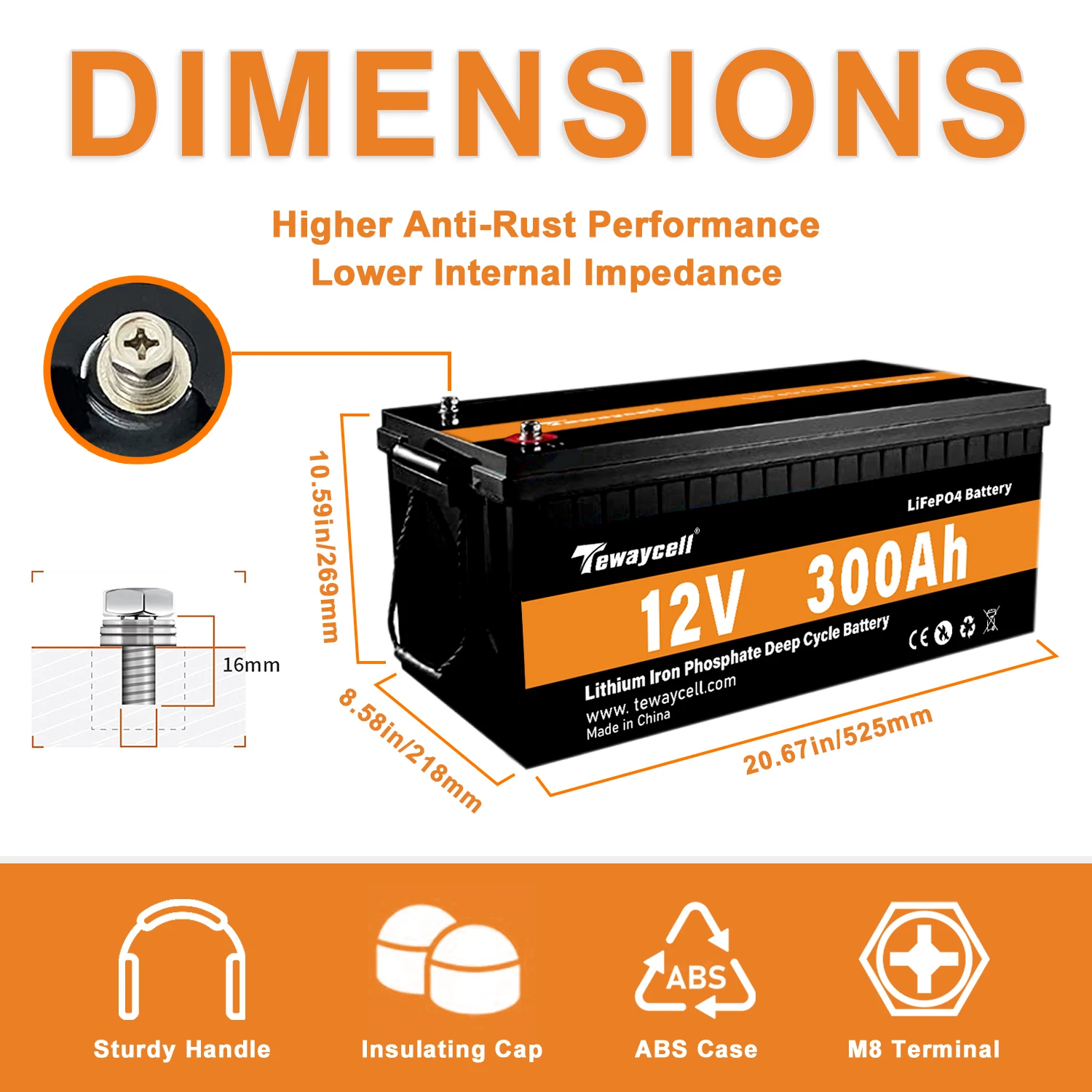 Tewaycell 12V 300AH LiFePO4 Battery 3840W Lithium Iron Phosphate Battery Pack Built-in BMS Bluetooth for Rv Golf Cart Tricycle