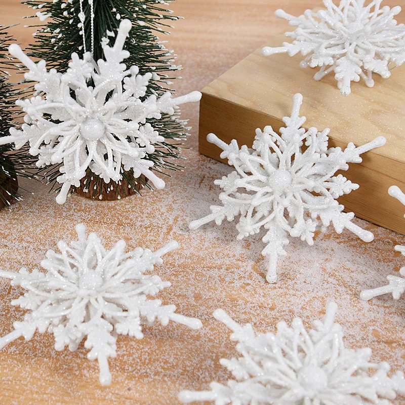 12cm Christmas 3D Snowflake Pendants Ice Glitter White Snowflake Xmas Tree Hanging Decoration For Home New Year Noel Gifts