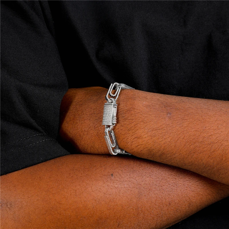 10mm AAA+ Paper Clip Bracelet Hiphop CZ Cuban Link Bracelets Design Gold Silver Color Jewelry Gifts for Women