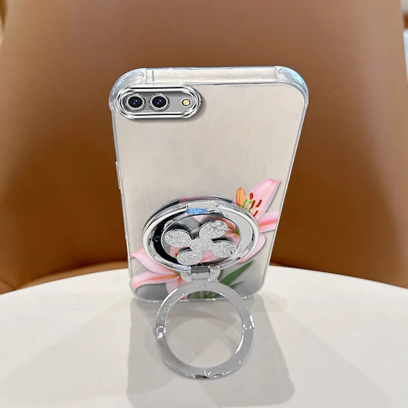 Pink Floral Phone Case Set with Lanyard and Stand - 3 Piece Bundle