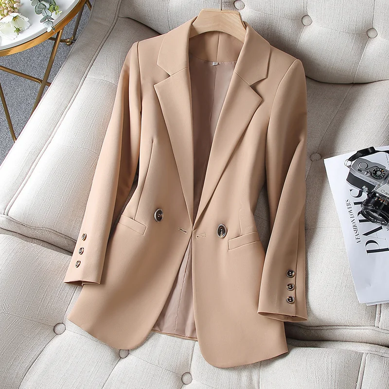 

Khaki Blazer Women's Coat Spring Autumn 2022 New Fashion Korean Long Sleeve Blazers Woman Jacket Casual Office Ladies Blazer