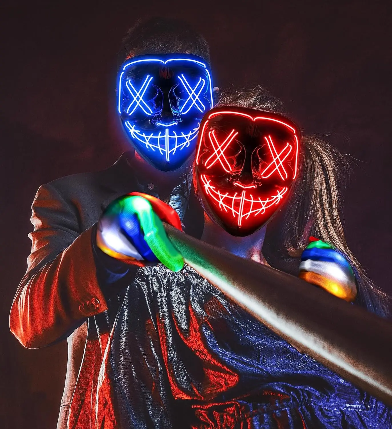 Cosplay Gloves Halloween LED Luminous Gloves Light Up Scary Mask and Colorful Glove for Cool Teen Halloween Costumes Haunted House Horror Props