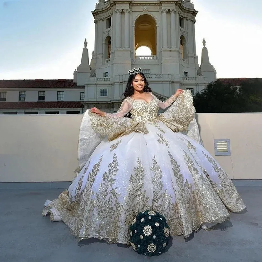 ANGELSBRIDEP Vestidos De Xv A&ntilde;os Gold Appliques Ball Gowns Quinceanera Dresses Princess Girls Birthday Party
