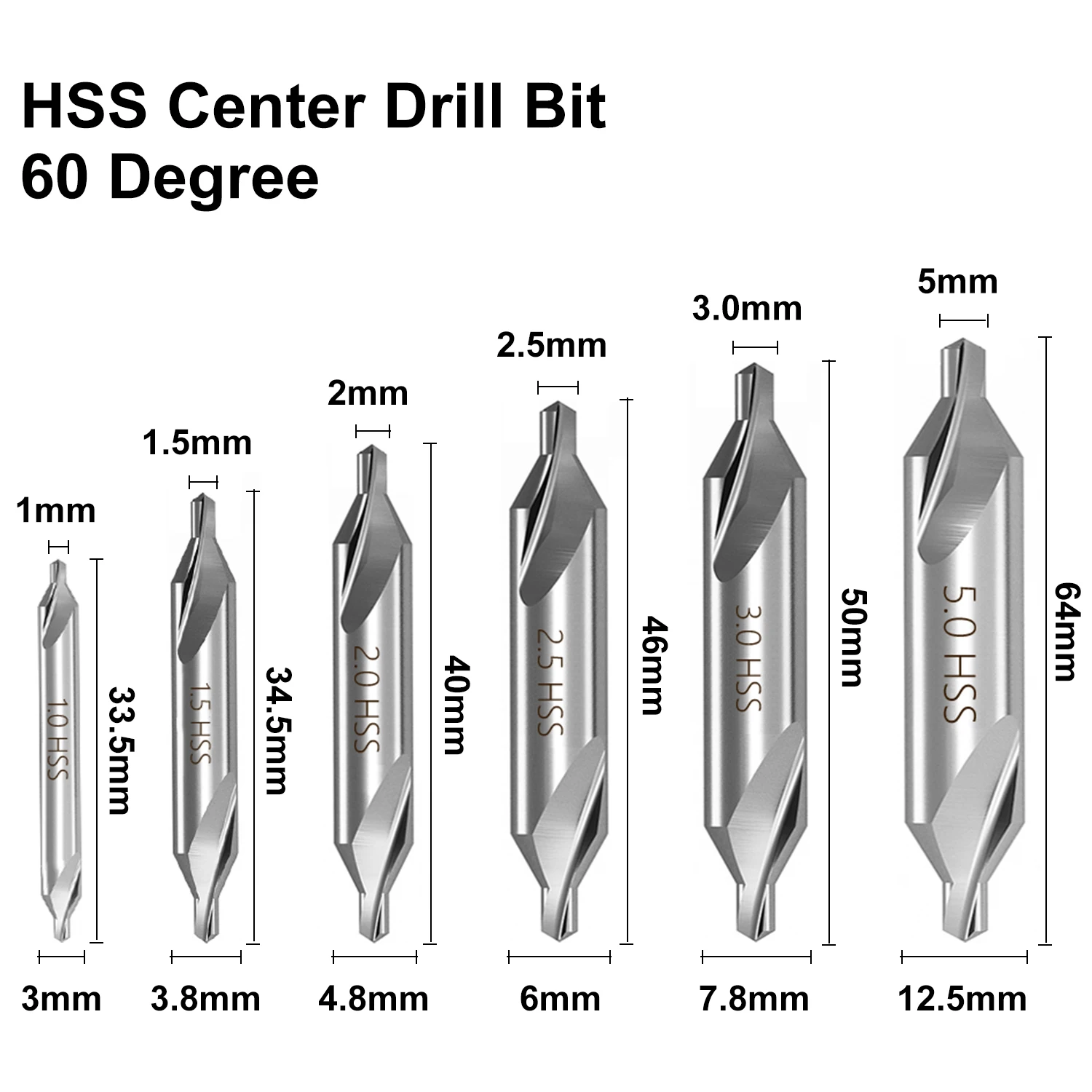 HSS Combined Center Drill Bits 60 Degrees Core Drill Bit 1.0-6.0mm Metal Drilling Tools Countersink Angle Bit