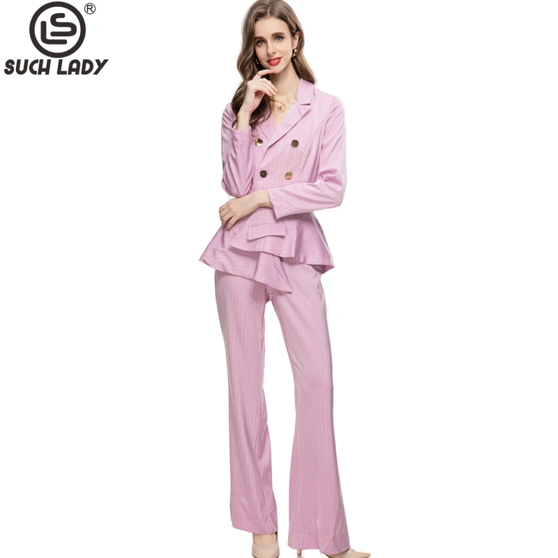 Women's Runway Jumpsuits& Rompers Notched Collar Long Sleeves Striped Asymmetric Ruffles  High Street Fashion Designer Pants 2022 oversize cloak winter faux fur collar women plaid designer poncho female batwing sleeves warm loose street coat