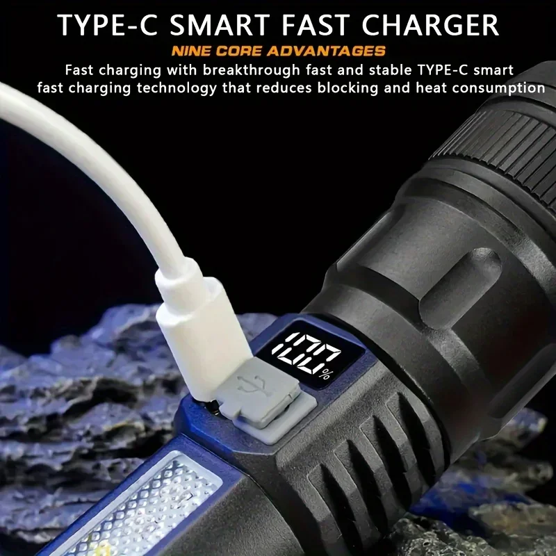 Description Picture 4 of itemKDULIT Super Bright LED Flashlight USB Rechargeable Hand Light with COB Side Torch Powerful Lantern for Outdoor Camping Fishing
