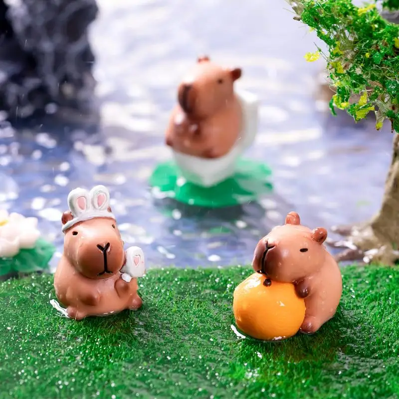 2Pcs 미니 Capybara 가족 8 조각 수지 미니어처 인형 수지 사랑스러운 Capybaras 미니 동물원 장식 요정 정원 액세서리