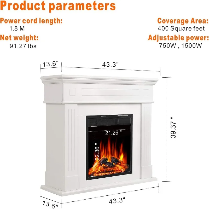 Electric Fireplace Mantel Package Wooden Surround Firebox TV Stand Free Standing Electric Fireplace Heater with Logs, 2