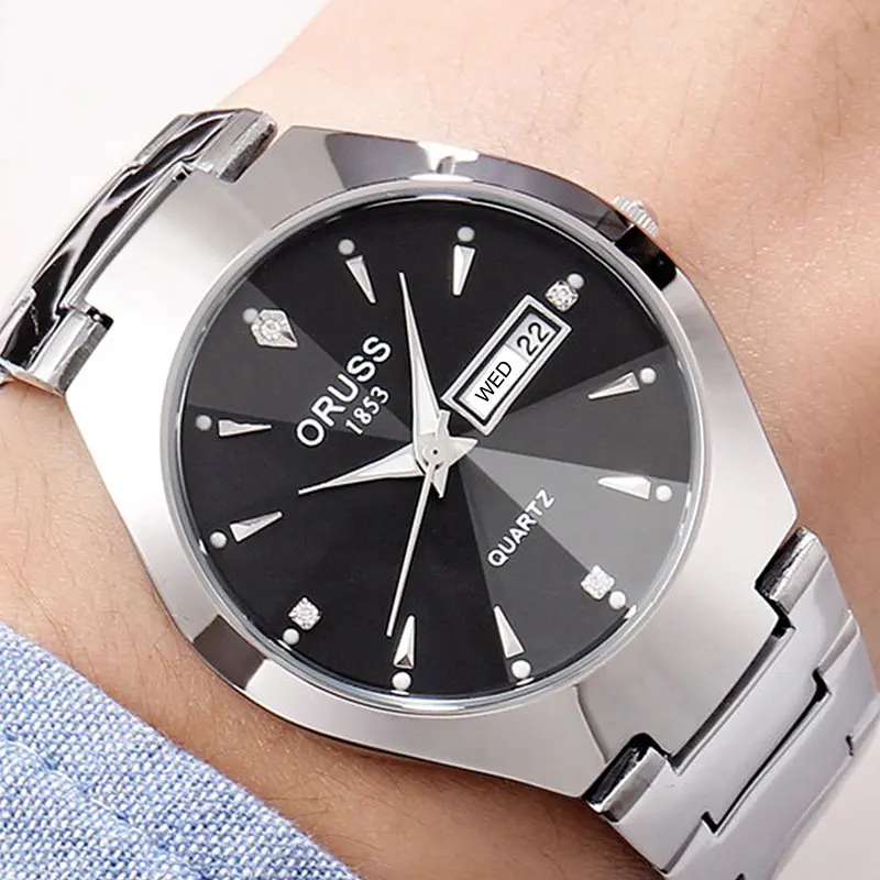 ORUSS Hot Brand Men's Watch High Quality Stainless Steel 30M Waterproof Luminous Pointer Week Calendar Man Original Quartz Watch 5