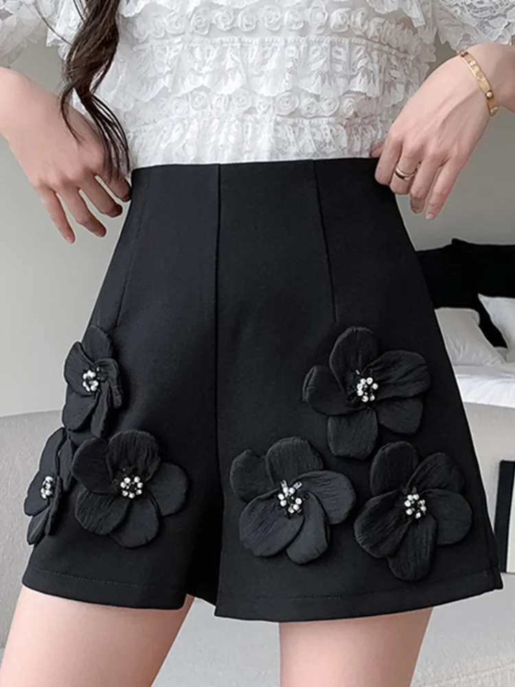 

SMTHMA High Waist Beaded Flower Suit Shorts For Women 2024 New Spring/Summer Loose Slimming Versatile Wide Leg Pants