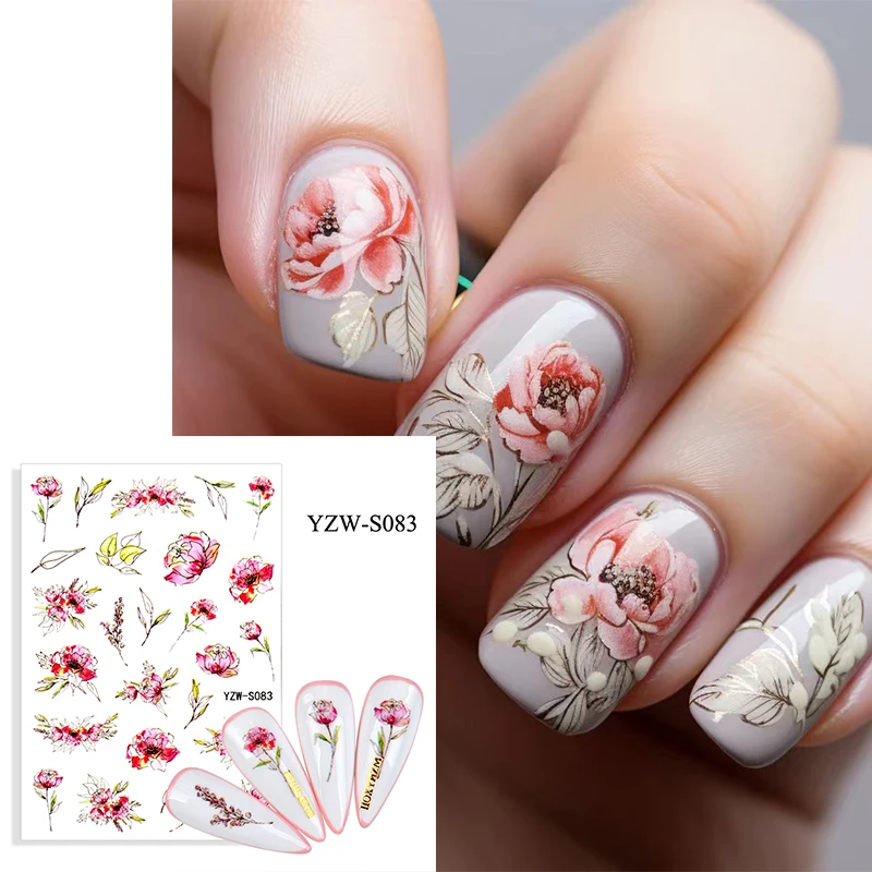 3D Hibiscus Flower Nail Art Sticker Bianco Rosa Petalo Foglia Nail Design Decorazione Per Unghie