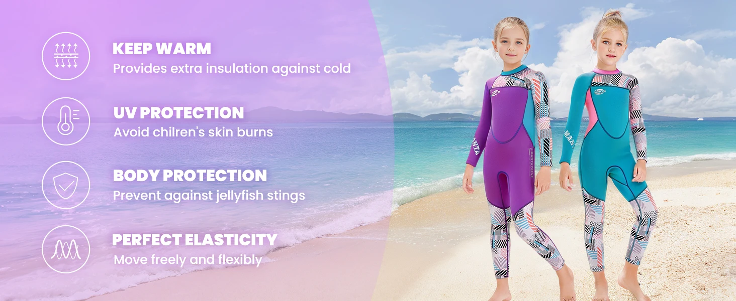 Description Picture 2 of itemGirl Wetsuit Kids Thermal Swimsuit 2.5mm Neoprene Rash Guard Children One Piece Swimwea All in One Sunsuit Sun Protection UV 50+