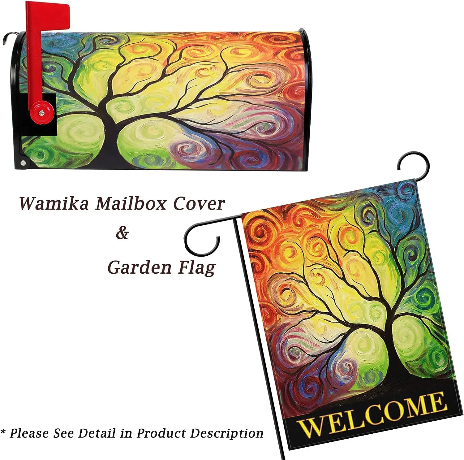 Colorful Rainbow Tree of Life Branch Mailbox Covers Standard Size Abstract Tree of Life Summer Spring Autumn Winter Magnetic