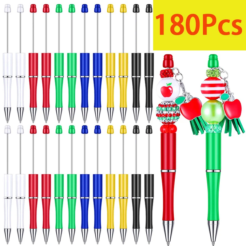 

180Pcs Beadable Pens Beads Ballpoint Pens Plastic Black Ink Bead Pens Gifts for Kids Students School Office Supplies