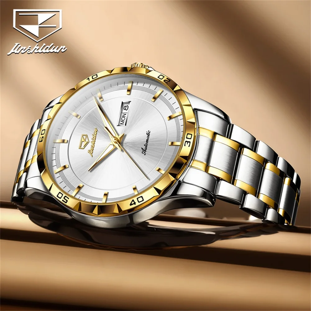 JSDUN 8964 Men's Watch Fashion Business Mechanical Watch For Men Week Calendar Display Waterproof Man Automatic Wristwatch