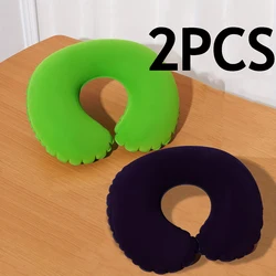 Set of 2 Portable Inflatable U - Shaped Travel Neck Pillows (Green and Purple)