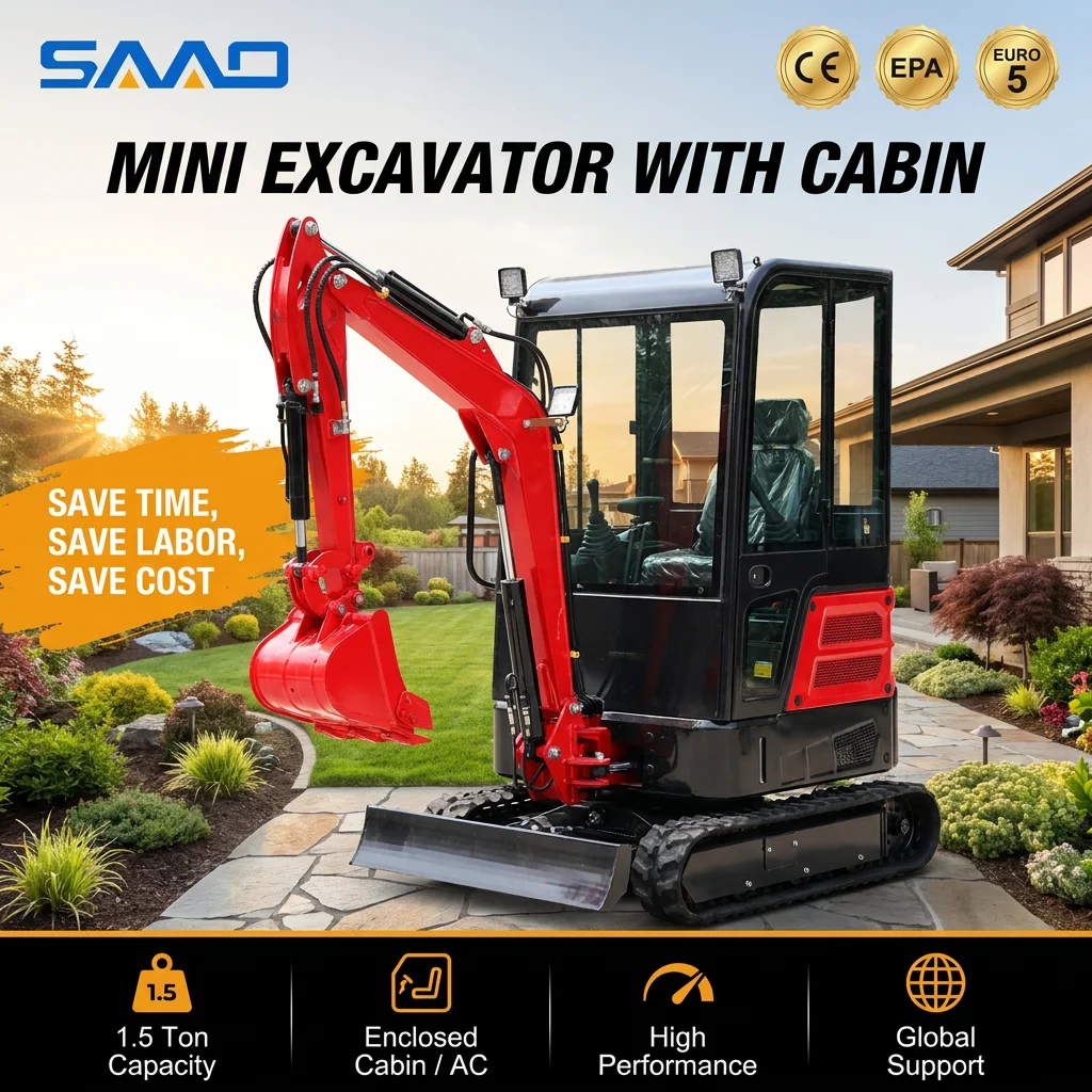 Mini 2-Tonnen-Bagger, kundenspezifisch nach Euro 5 CE, leistungsstarker Hydraulikbagger für Garten-, Feld- und Bauarbeiten.