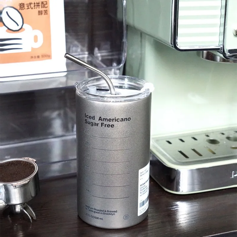 

Double-layer stainless steel cup insulation American coffee cup portable cup summer creative with straw water cup latte