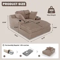 67" Oversized Chaise Lounge Chair Indoor, Soft Boneless Cloud Couch with 3 Pillows, 4 Side Pockets and 2 Cup, Customized 2