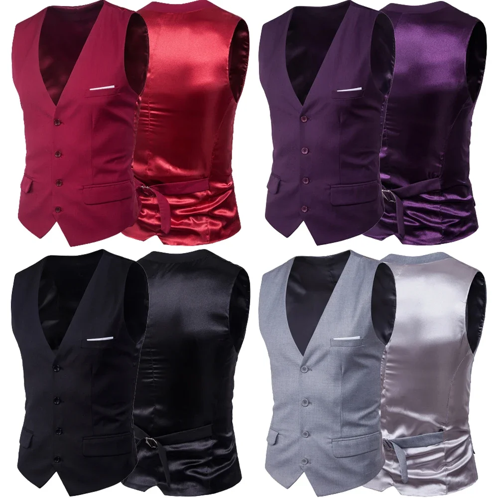 

Men's Suit Vest Solid Color Fashionable V-neck Sleeveless Button Blazer Waistcoat Plus Size Wedding Party Formal Tuxedo Blazers