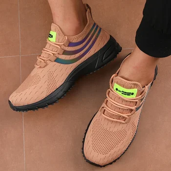 أحذية رجالية شبكية للمشي على شكل سحابة خفيفة الوزن ومريحة ومسامية وسميكة وغير قابلة للانزلاق ونعل مطاطي للتدريب الرياضي وأربطة أحذية مسطحة 2