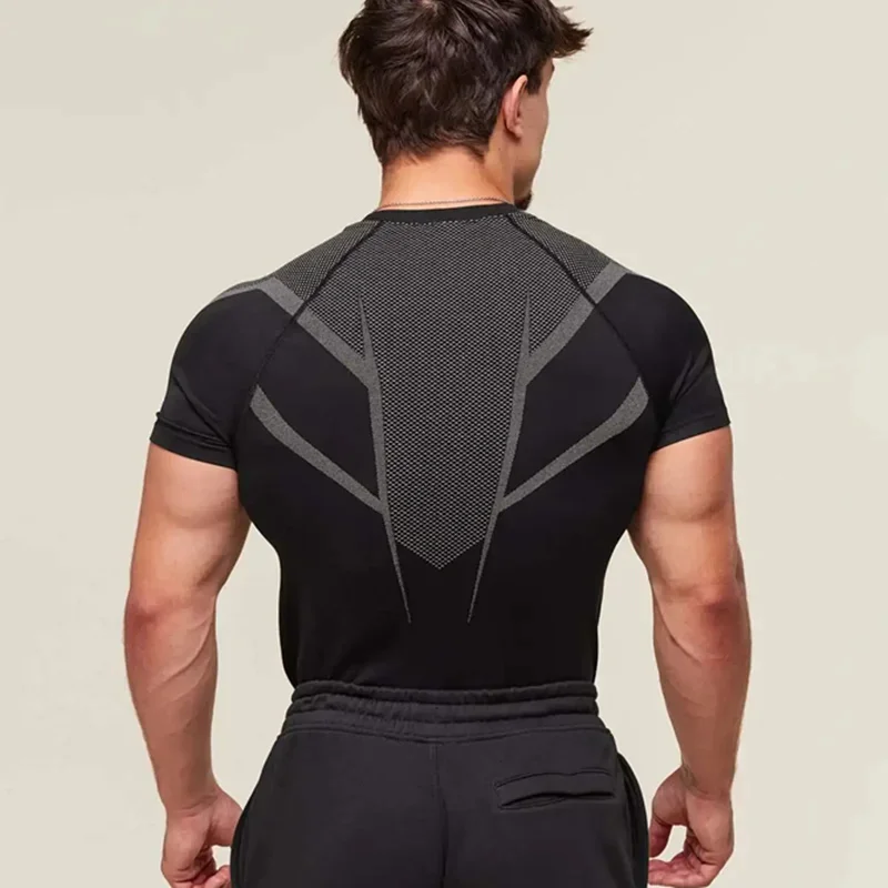2025 Summer Compressed shirt Men's Running T-Shirt Quick Dry Sports Tight Fitness Training T-Shirt Men Workout shor-sleeve Tops 2