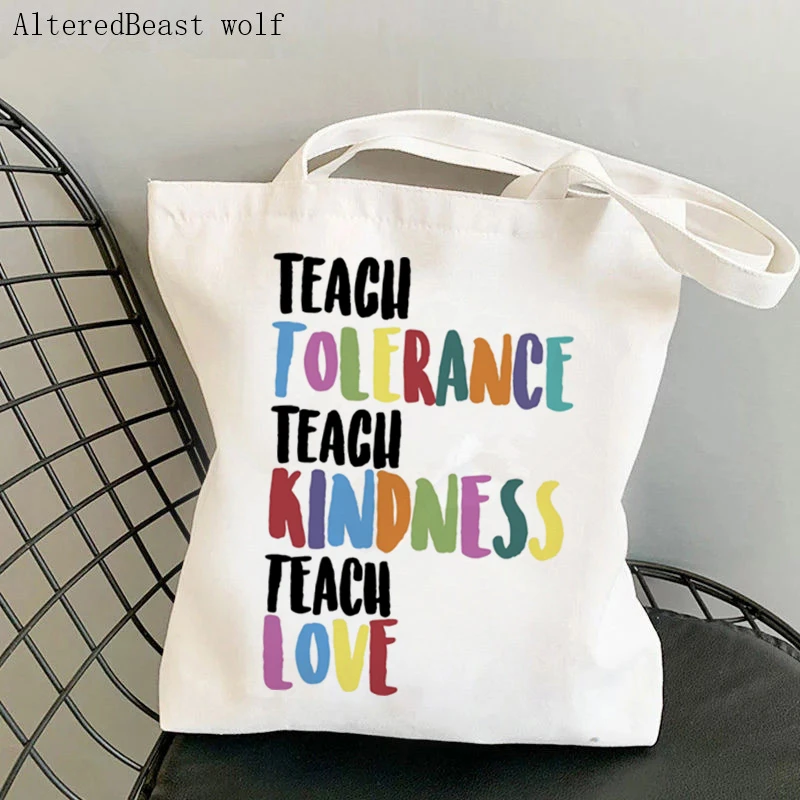 Teacher supplies Shopper bag Teach Love Inspire Bag Harajuku Shopping Canvas Shopper Bag girl handbag Shoulder Lady gift Bag