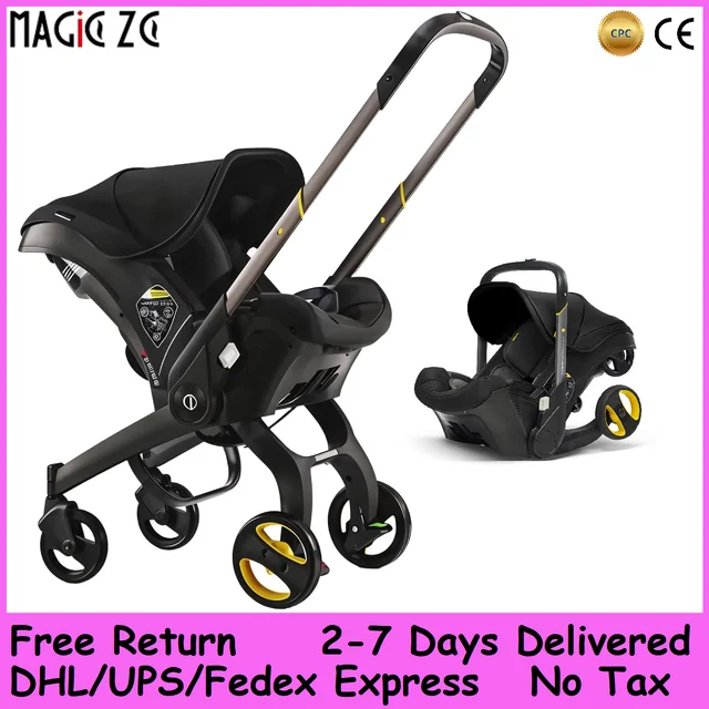 Système de voyage pliable 4-en-1 pour bébé : poussette, siège auto, nacelle, harnais 5 points, protection anti-recul, léger (7 kg) 1